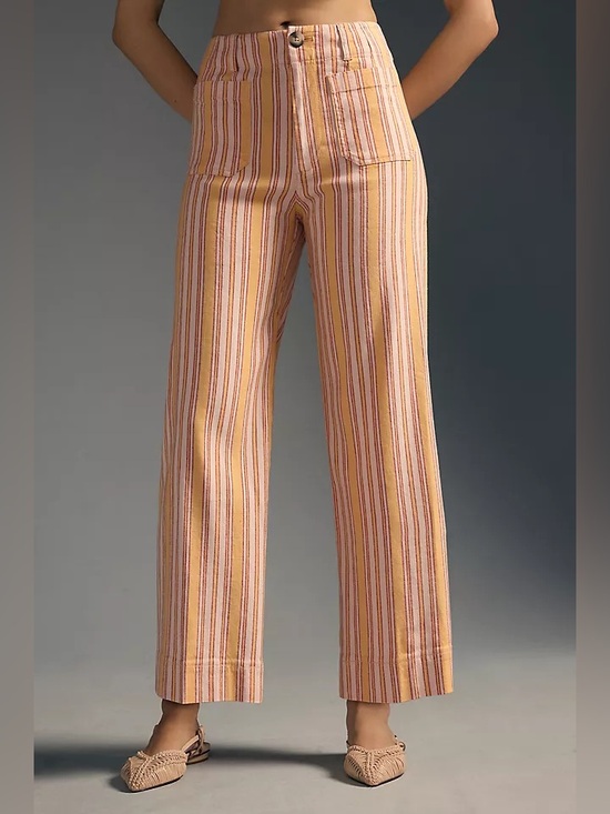 Maeve Pants - Maeve The Colette Cropped Wide-Leg Linen Pants Striped Size 30